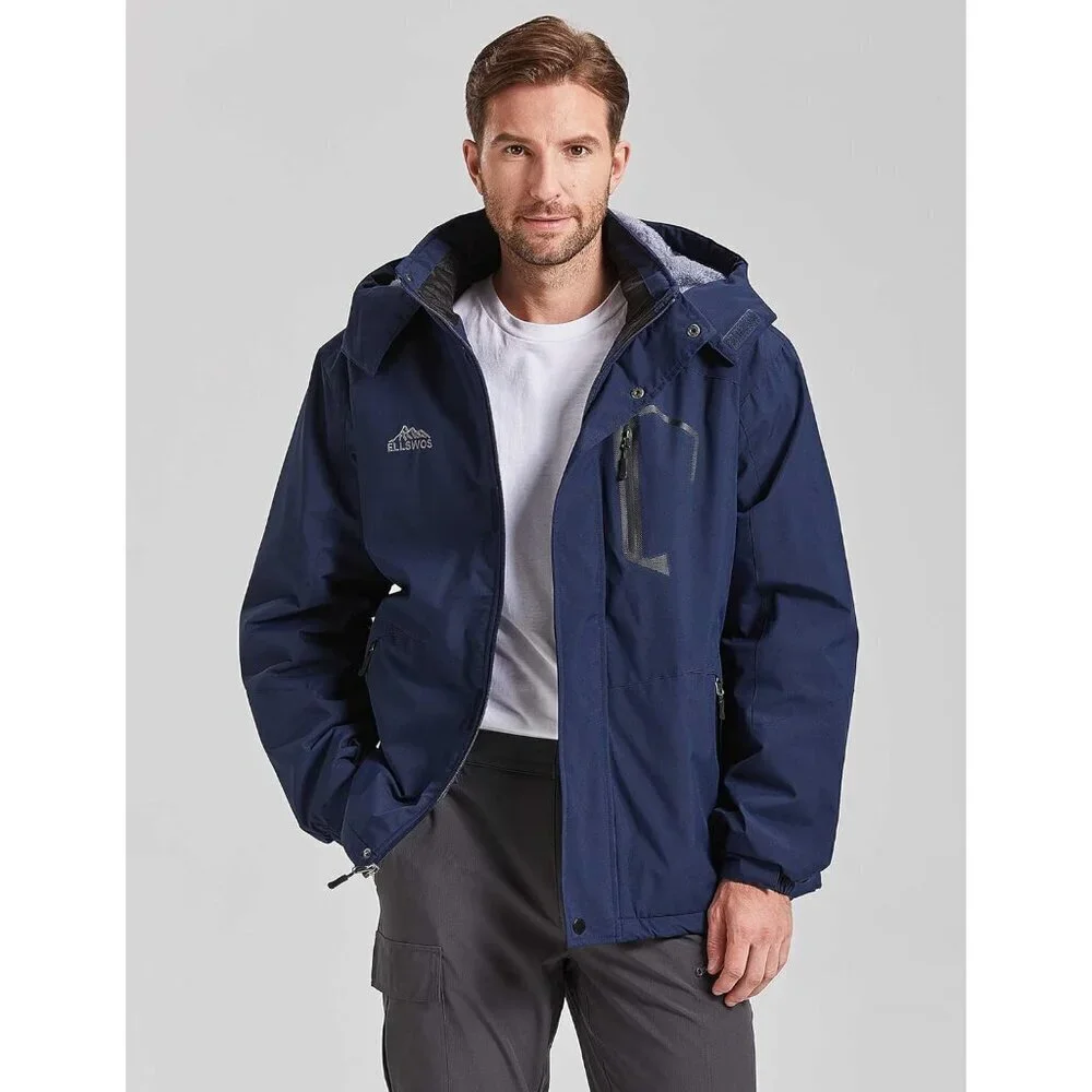 Men's Waterproof Ski Jacket Winter Snow Coat Warm Hooded Raincoat Windproof Wind